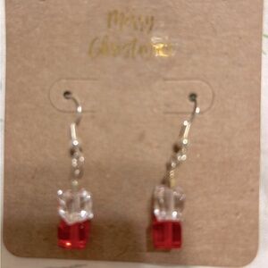 New Handmade Red and White Crystal Pierced Earrings
